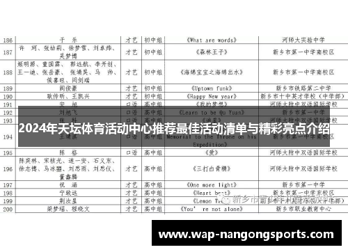 2024年天坛体育活动中心推荐最佳活动清单与精彩亮点介绍