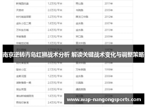 南京逆转青岛红狮战术分析 解读关键战术变化与调整策略